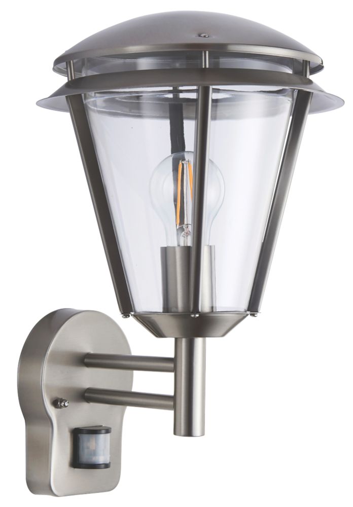 Antler Brushed S/Steel Wall Light with PIR 60W Outdoor Wall Lights Screwfix.com